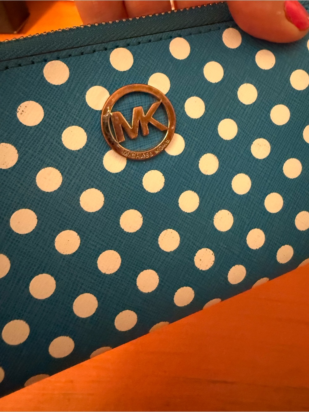 Michael Kors Blue and White Polka Dot Zip Wallet - Picture 6 of 8